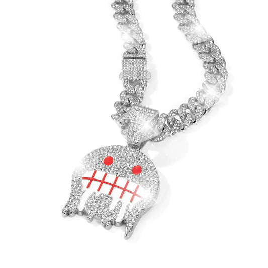 Red Smiling Face Cuban Chain Necklace – Rhinestone