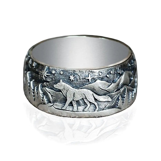 Men’s Silver Wolf Ring – Stainless Steel