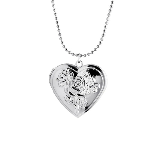 Rose Flower Silver Locket Pendant Necklace