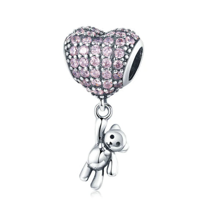 Bear and Balloon Heart Bead Charm Bracelet
