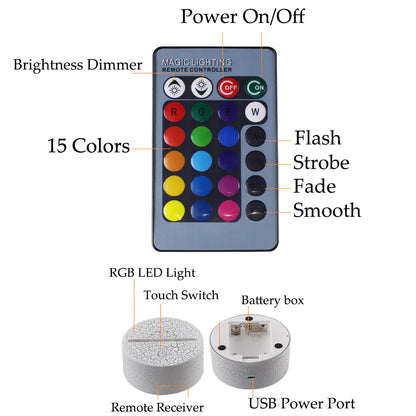 3D LED Heart Bear Night Light for Kids' Room Decor