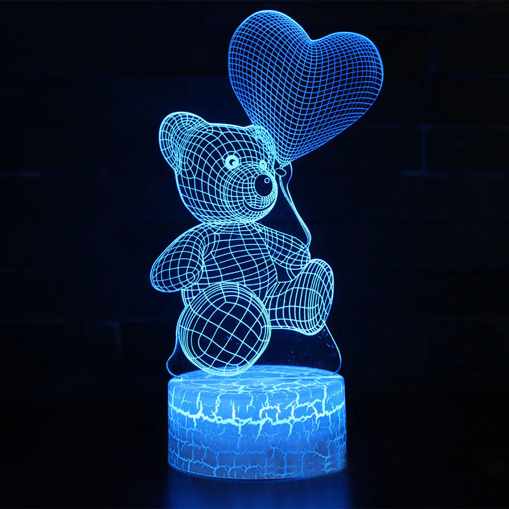 3D LED Heart Bear Night Light for Kids' Room Decor