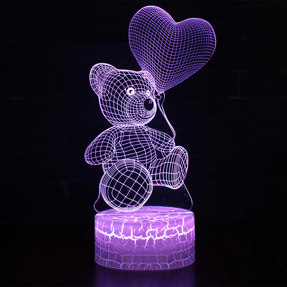 3D LED Heart Bear Night Light for Kids' Room Decor