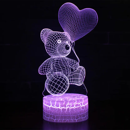 3D LED Heart Bear Night Light for Kids' Room Decor