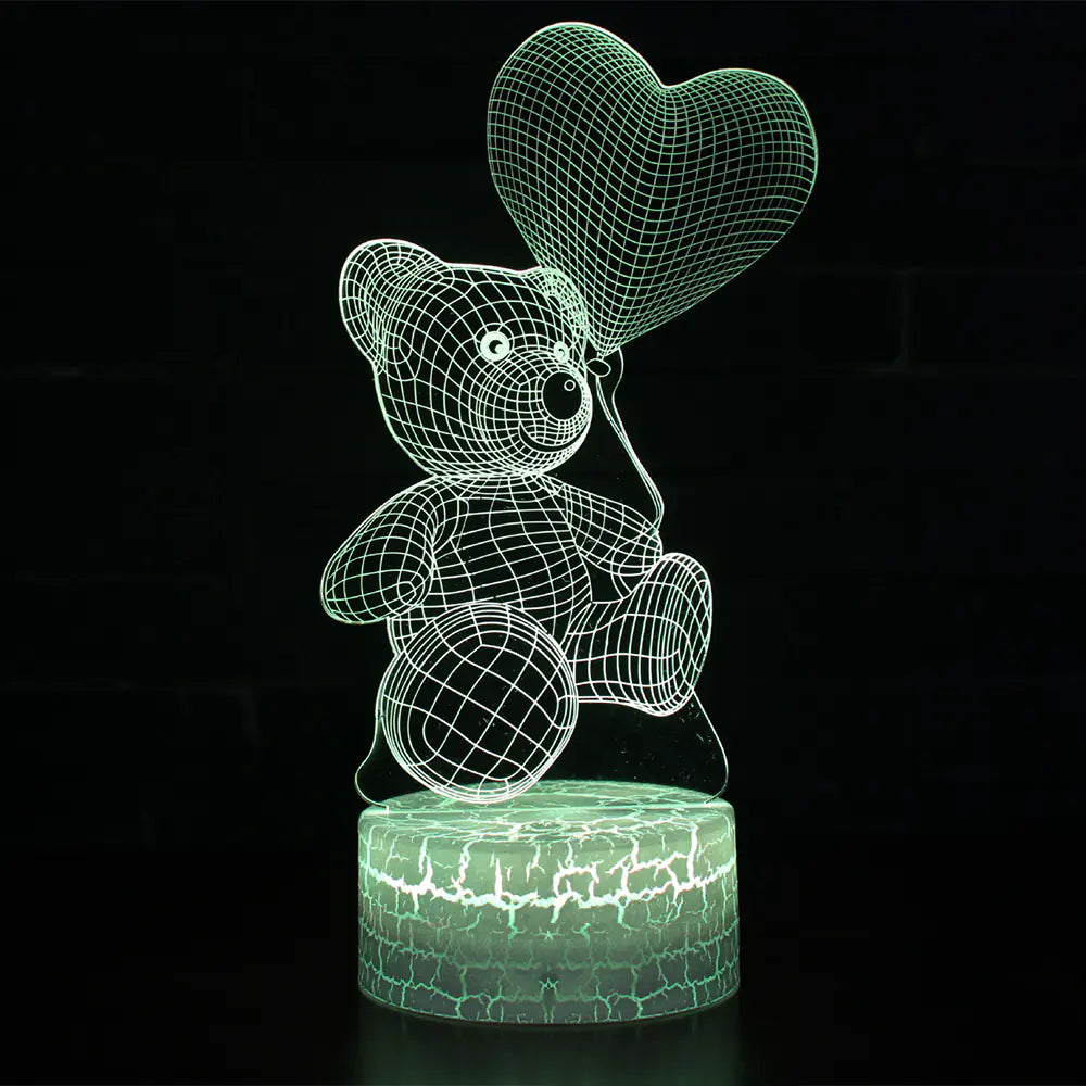 3D LED Heart Bear Night Light for Kids' Room Decor