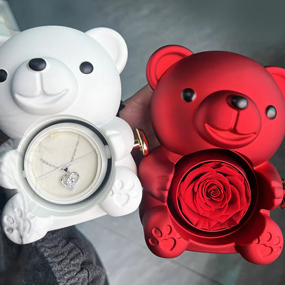 Rotating Bear Rose Jewelry Box