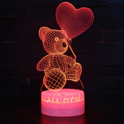 3D LED Heart Bear Night Light for Kids' Room Decor