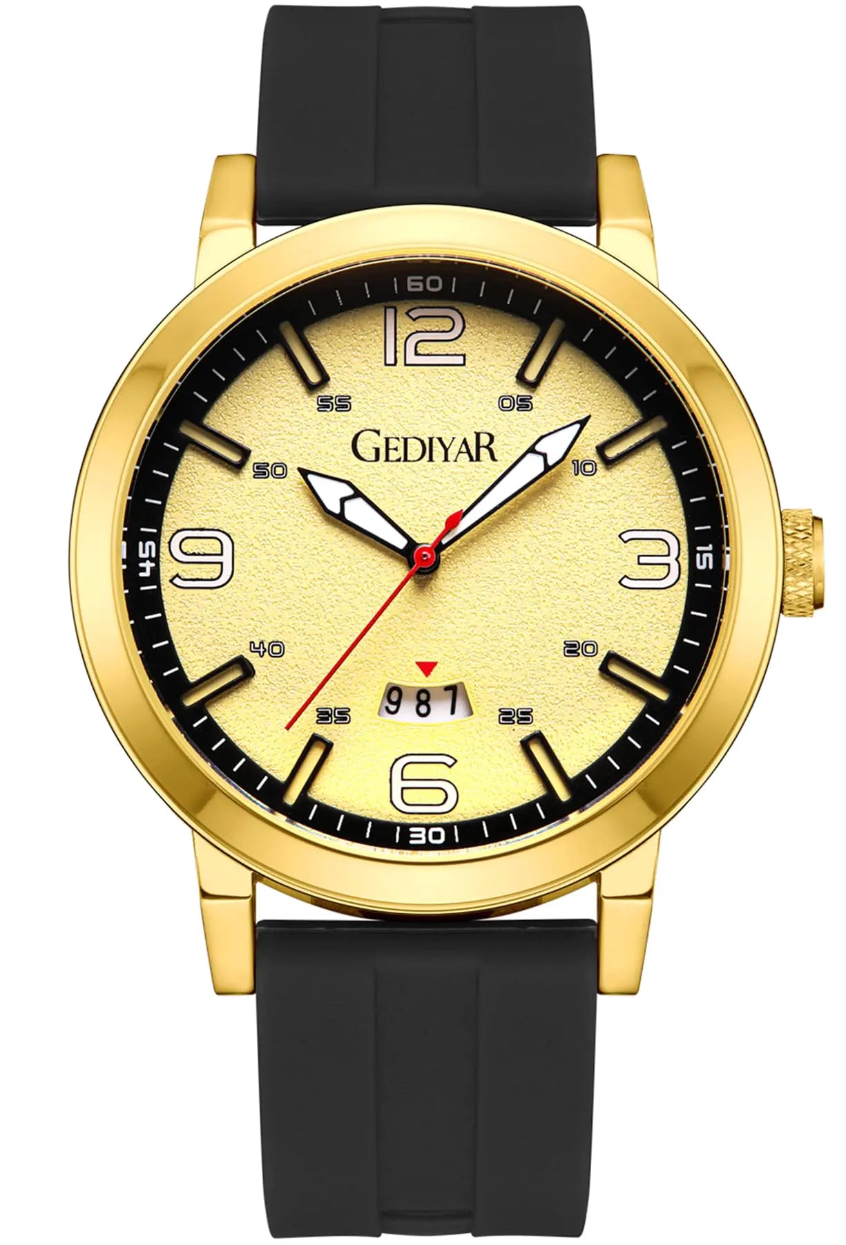 Men’s Sports Watch – Gold Quartz, Silicone Band
