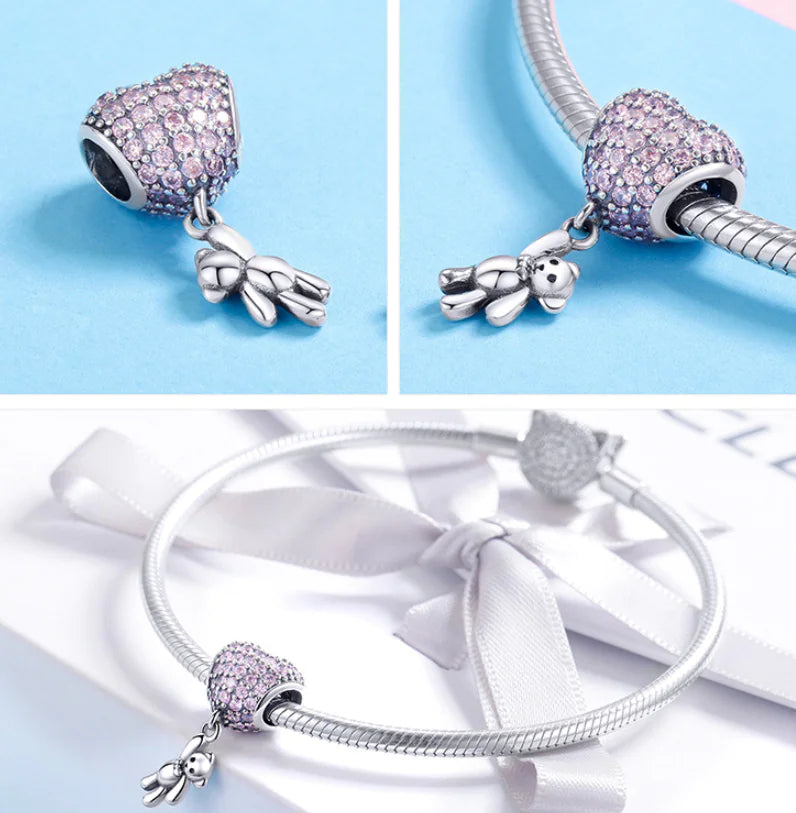 Bear and Balloon Heart Bead Charm Bracelet