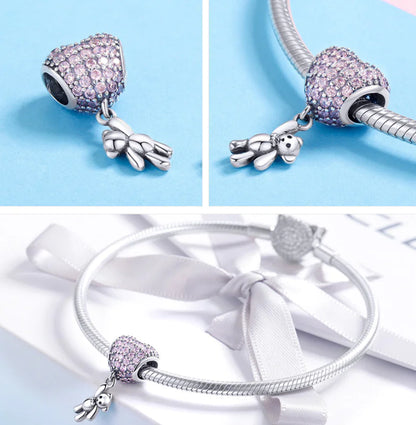Bear and Balloon Heart Bead Charm Bracelet